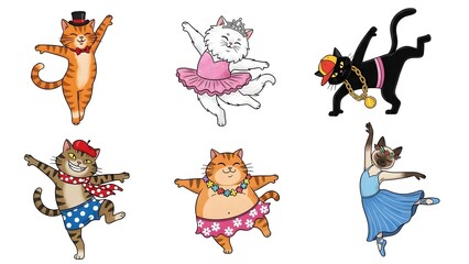 Six Cats Dressed in Costumes Performing Ballet Poses