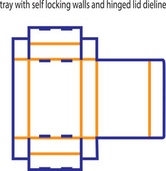 Custom Dimensions Tray with Self Locking Walls and Hinged Lid Dieline Vector for Cardboard Product Packaging Design and Retail Manufacturing Layout