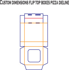 Custom Flip Top Pizza Box Packaging Dieline Template for Vector Graphic Design and Corrugated Box Manufacturing Layout