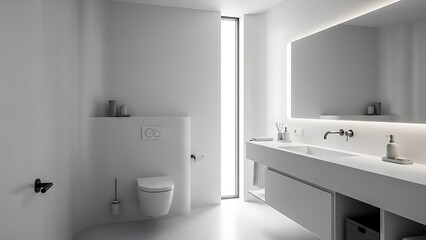 Fototapeta premium streamline modern bathroom interior with a monochrome white and light gray color theme