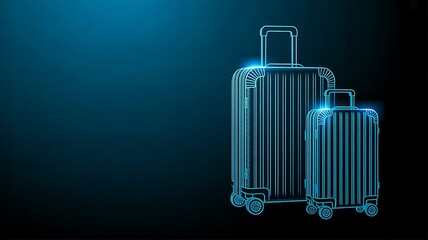 Glowing travel luggage suitcase icon on dark background