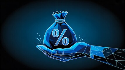 Glowing hand holding money bag finance icon on dark background