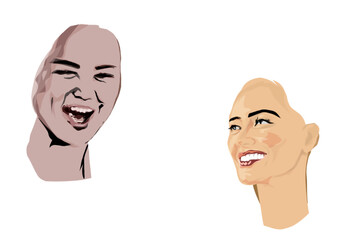 a woman's face laughing with a white background