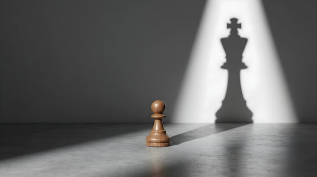 Chess pawn casting a king's shadow