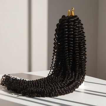 exquisite high fashion photography of ultra-realistic macro photo of premium Brazilian curly syn