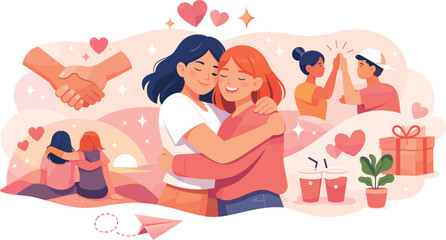 Friendship Love Illustration. Clean modern illustration conveying friendship love through trust, joy, and heartfelt connection,