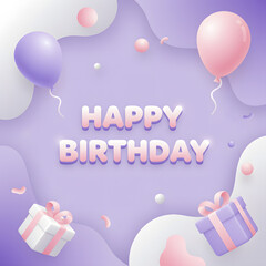 Fototapeta premium Happy Birthday greeting with colorful balloons and gift boxes, perfect for celebration invitations