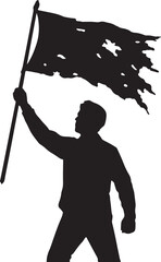 man holding a tattered flag in his hand transparent background.eps