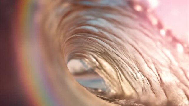 Breaking ocean wave with sunlight and colorful sky perspective