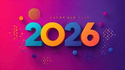 Happy New Year 2026 greeting banner with modern colorful design and creative number layout