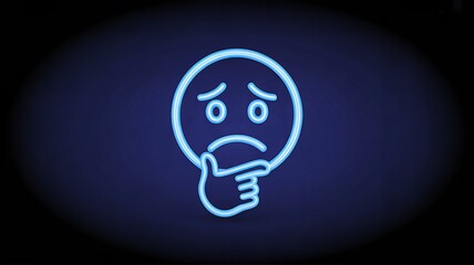 Glowing sad thinking emoji icon symbol on dark background
