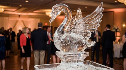 Swan Ice Sculpture Melting at Luxury Wedding Reception