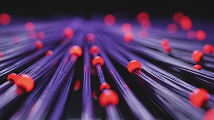 Dynamic visualization of abstract data streams and network connections featuring glowing red spheres moving along illuminated purple lines representing digital information flow advanced technology an. - Powered by Adobe