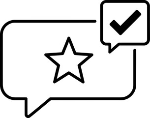 Obraz premium Speech bubbles icon with star and check mark symbol, feedback or review concept. Vector outline illustration for mobile app, website