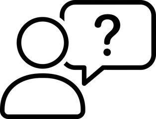 Help and question mark icon for user support, client service, and frequently asked question concept. Outline line art simple vector illustration