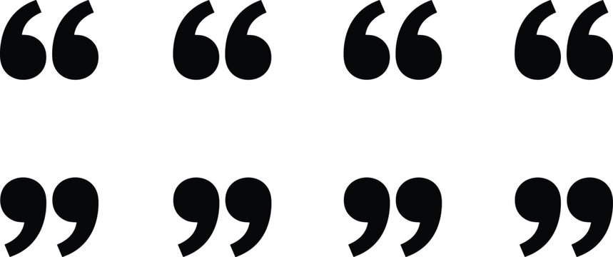 Solid Black Vector Icon Set Featuring Opening and Closing Double Quotation Marks for Editorial Design and Customer Testimonials