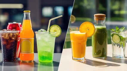 Refreshing Drinks on a Table in a Bright Outdoor Setting