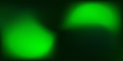 Abstract halftone dots background with green and black defocused revolving motion blur swirl pattern. 3D illustration backdrop template with copy space for blockchain technology product showcase.