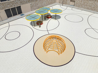 Neuer, moderner Pausenhof einer Schule