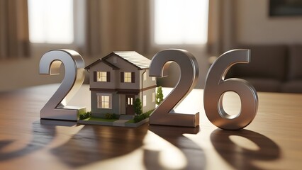 The miniature home is situated between the silver number, the image represents future investment, house sale, property and real estate