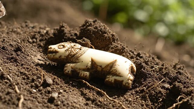 Intricately carved ivory bear figurine unearthed during archaeological excavation, revealing ancient artistry.