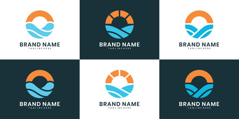 Sun and sea logo design set