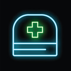 Obraz premium Glowing neon line doctor cap icon isolated on a black background vector illustration for your design, advertising, logo, application, ui