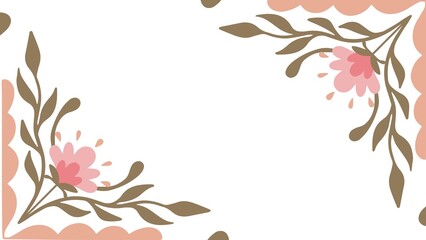 Charming floral corner accents with soft pink blossoms and delicate brown leaves on a white background