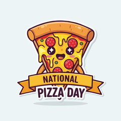 National Pizza Day design template concept. Retro cartoon fast food posters and cards. Social media templates stories posts.