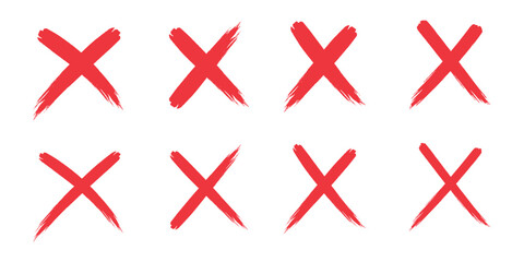 Check tick mark icon set, hand drawn doodle red cross box x check mark green checkbox v, sketch marker checklist symbol right and wrong set - stock vector © Hike studio 333