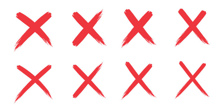 Check tick mark icon set, hand drawn doodle red cross box x check mark green checkbox v, sketch marker checklist symbol right and wrong set - stock vector