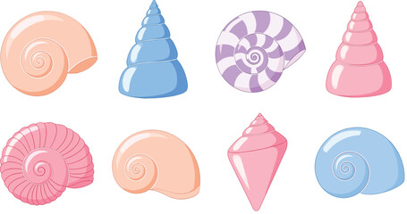 Cute Colorful Seashell Collection Set Isolated On White Background Ocean Beach Cartoon Vector Illustration © Sumon Creative