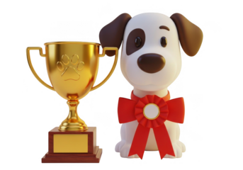 Dog with trophy isolated on transparent background