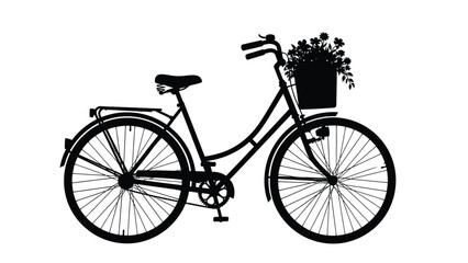 Vintage bicycle silhouette with flower basket vector illustration