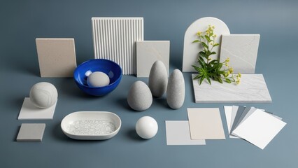 A harmonious collection of interior design elements featuring natural textures and neutral tones