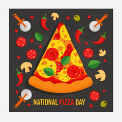 National Pizza Day design template concept. Retro cartoon fast food posters and cards. Social media templates stories posts.