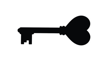 Heart Shaped Key Silhouette Love and Security Vector