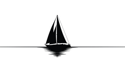 Sailboat on Water Calm Ocean Sailing Silhouette Vector