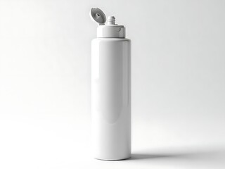 White cosmetic fliptop bottle with open cap, isolated on white background