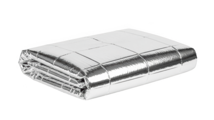 Folded silver emergency thermal blanket with quilted pattern on black background emergency blanket survival blanket