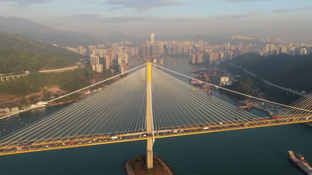 Ting Kau Bridge Tsuen Wan Golden Hour Aerial Hong Kong