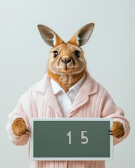 Professional Hybrid Animal with Human Characteristics Holding a Number Sign in a Studio Setting