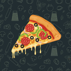 National Pizza Day design template concept. Retro cartoon fast food posters and cards. Social media templates stories posts.