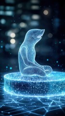 Digital Representation of a Corporate Shark Figure Sitting on a Futuristic Platform