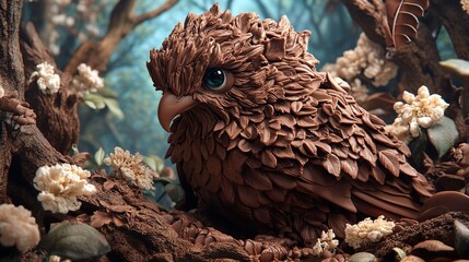 Cryptic Nocturnal Bird Blending Perfectly with Tree Bark in its Natural Woodland Habitat