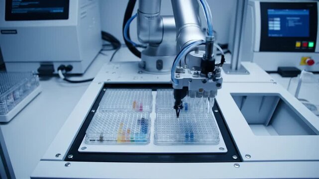 Automated Laboratory Robot Precisely Pipetting Samples