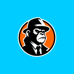 simple vector illustration of tough monkey wearing hat and suit