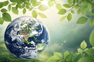 planet earth with green leaves