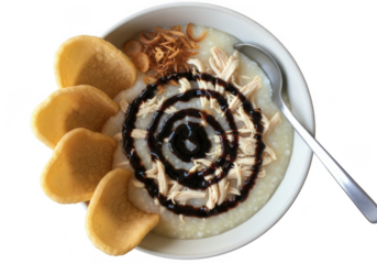 Creamy dessert with crispy toppings isolated on transparent background