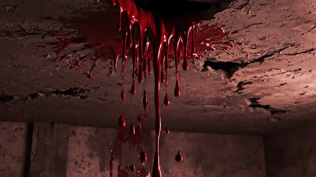 Blood Dripping From Cracked Concrete Ceiling